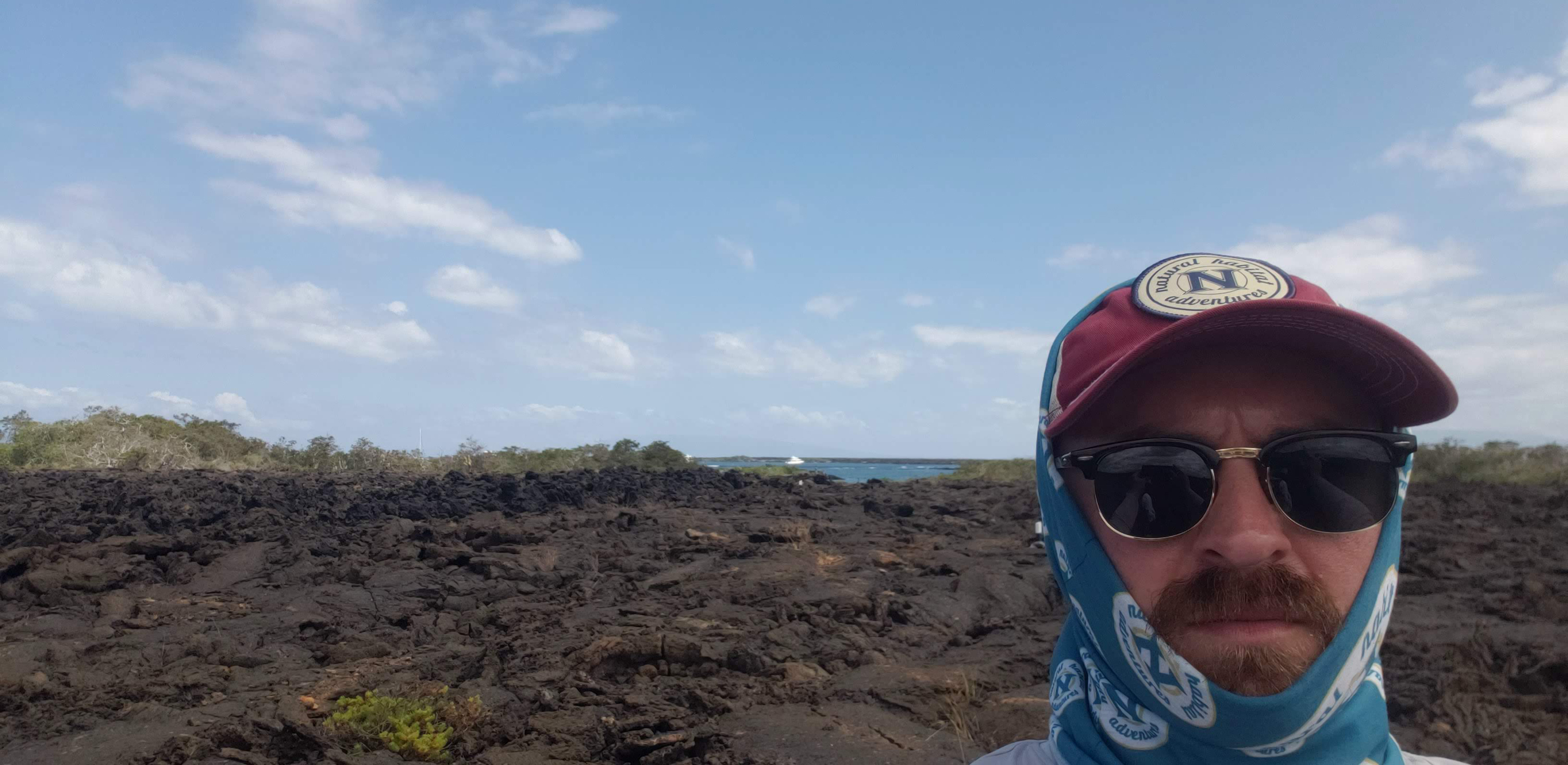 Selfie on the volcanic rocks of Punta Moreno on Isabela (Galapagos).